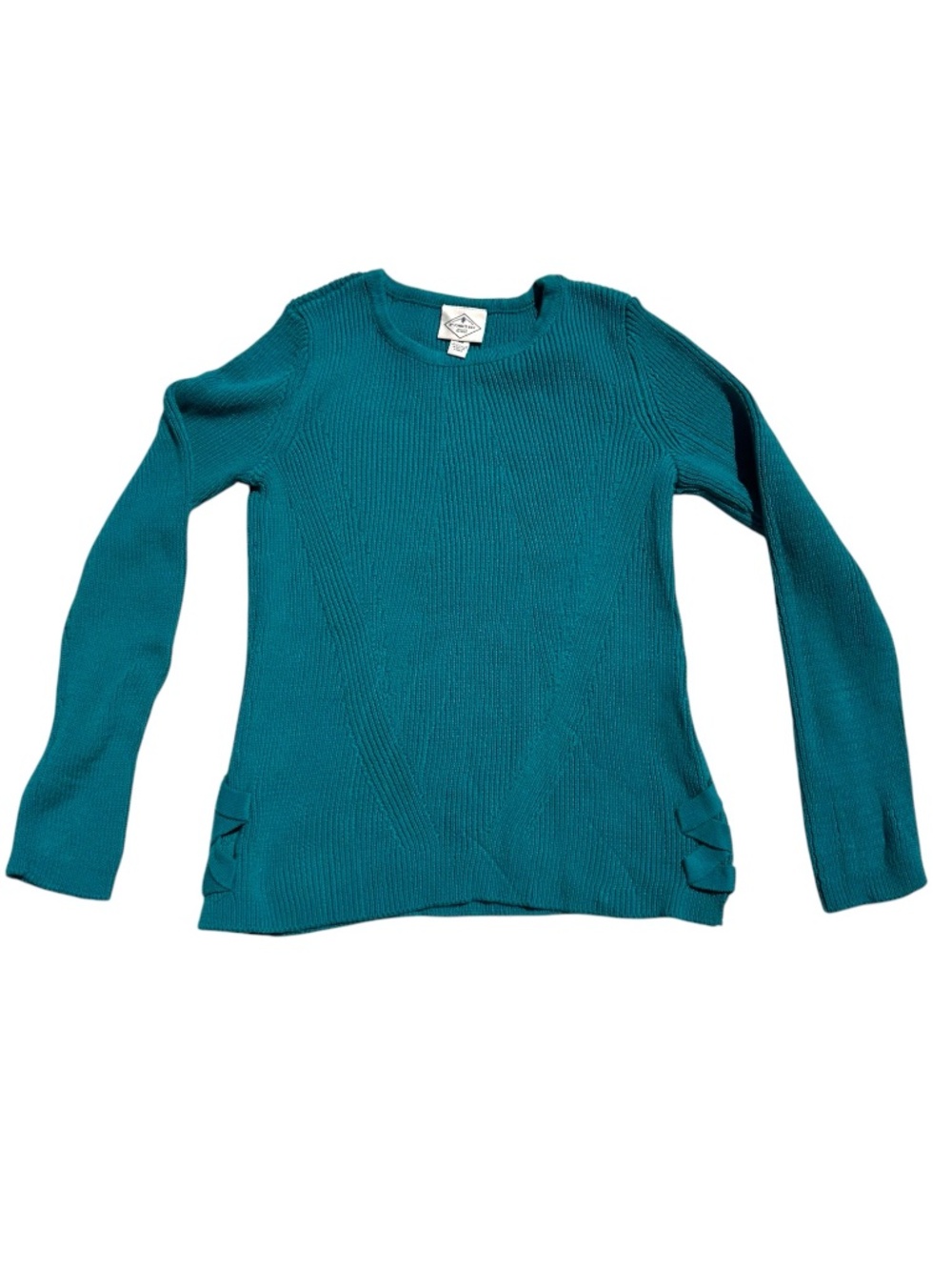 St. John’s Bay Teal Ribbed Shaker Knit Sweater XS Extra Small Side Lattice Detai